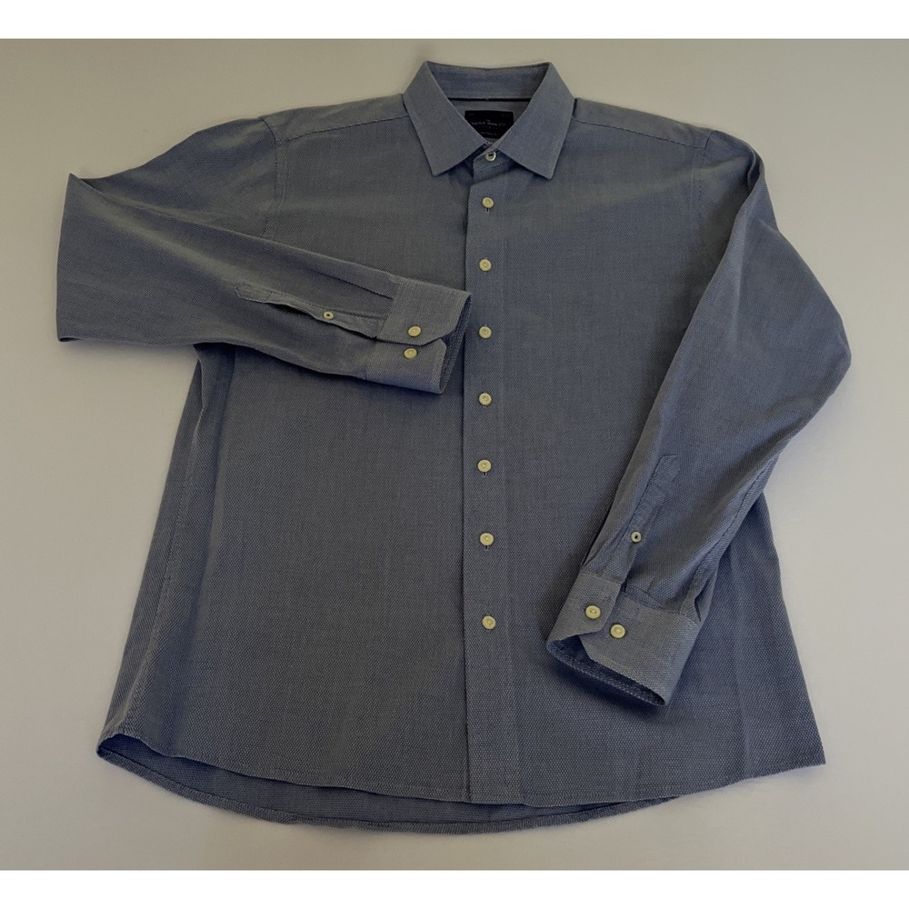 The Savile Row Co London Men's Blue Extra Slim Fit Cotton Dress Shirt 16.5 34-35